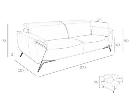 Canapea cu 3 locuri tapitata in piele gri taupe Angel Cerda