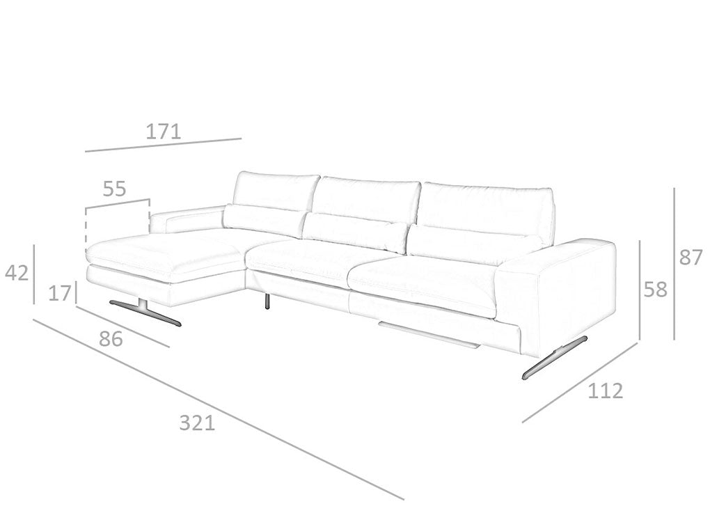 Canapea Chaise Colt Dreapta Longue din Piele Gri Taupe Angel Cerda