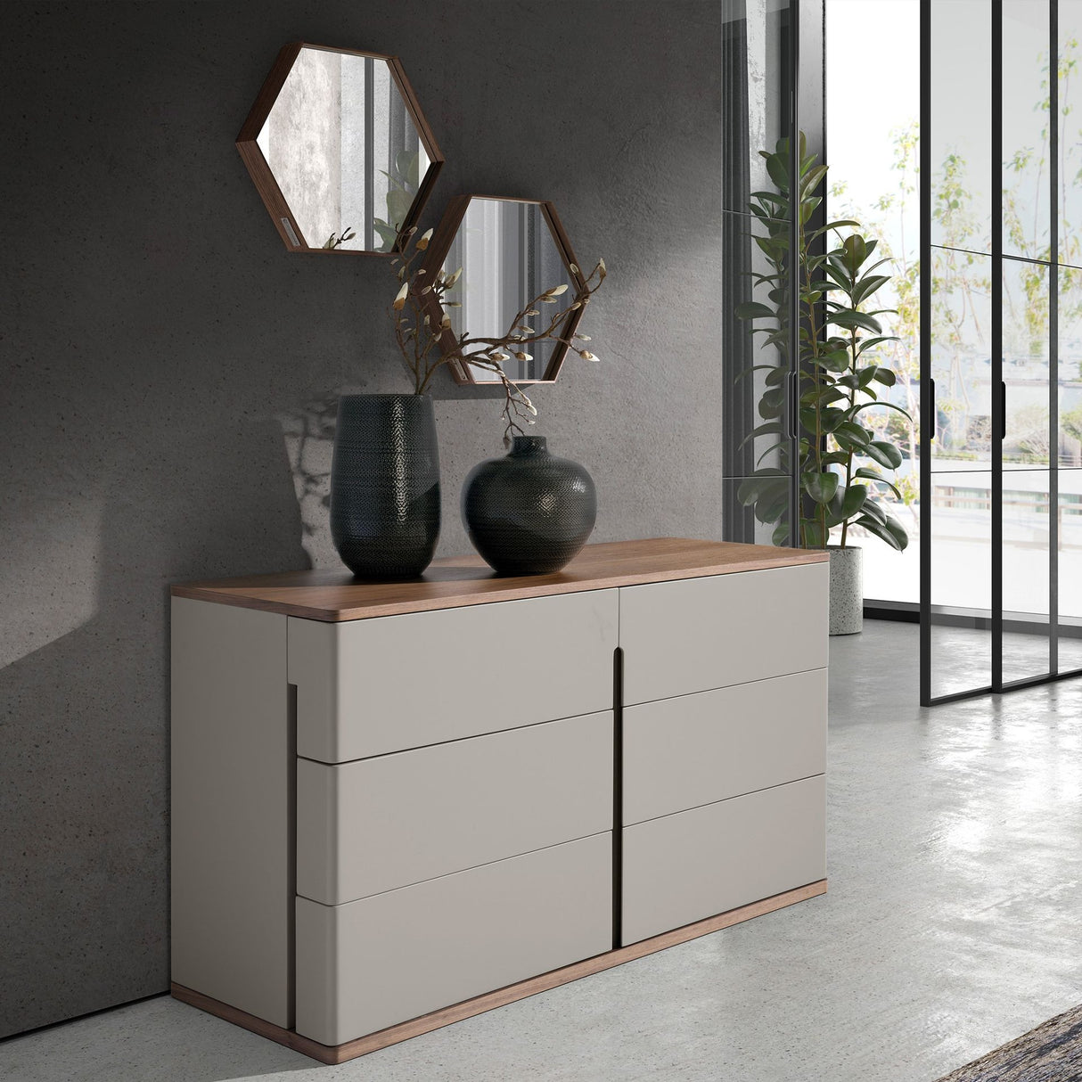 Oglindă de perete hexagonală din nuc natural 46x40 cm 3039 Angel Cerdá